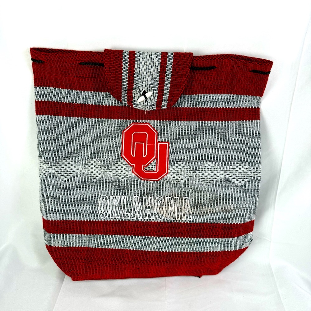 NCAA OKLAHOMA SOONERS Mexican Woven Backpack/Drawstring Bag‎ (B) Red And Gray